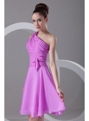 A-line One Shoulder Lilac Chiffon Knee-length Prom Dress