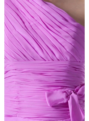 A-line One Shoulder Lilac Chiffon Knee-length Prom Dress