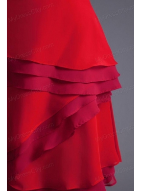 A-line Red Strapless Mini-length Chiffon Ruching Prom Dress