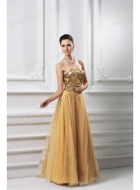 A-line Sweetheart Beading Organza Floor-length Prom Dress