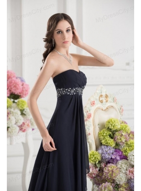 A-line Sweetheart Chiffon Beading Ruching Black Prom Dress