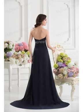 A-line Sweetheart Chiffon Beading Ruching Black Prom Dress