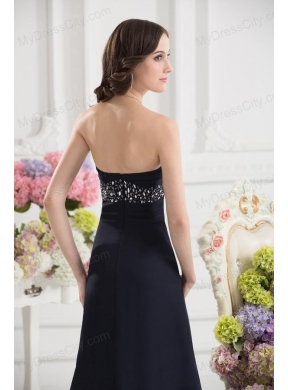 A-line Sweetheart Chiffon Beading Ruching Black Prom Dress