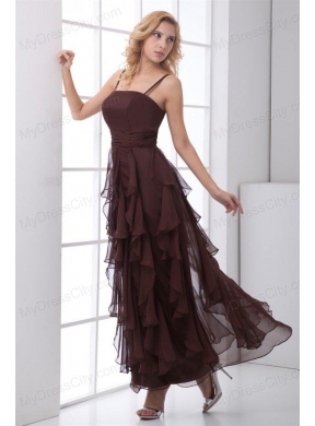 Column Brown Chiffon Ankle-length Prom Dress with Straps