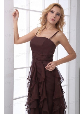 Column Brown Chiffon Ankle-length Prom Dress with Straps