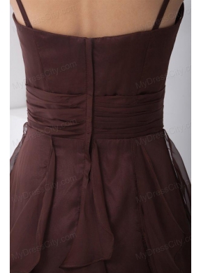 Column Brown Chiffon Ankle-length Prom Dress with Straps