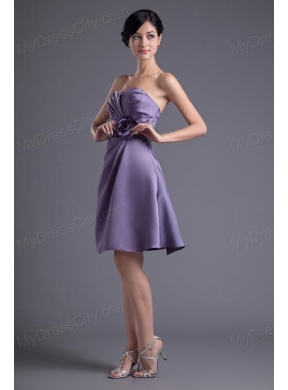 Column Hand Made Flower Sweetheart Purple Ruching Mini-length Prom Dress