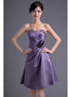 Column Hand Made Flower Sweetheart Purple Ruching Mini-length Prom Dress