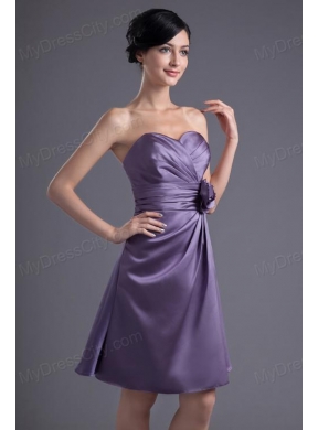 Column Hand Made Flower Sweetheart Purple Ruching Mini-length Prom Dress