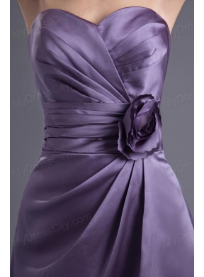 Column Hand Made Flower Sweetheart Purple Ruching Mini-length Prom Dress