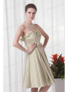 Column Sweetheart Chiffon Spring Green Ruching and Hand Made Flowers Prom Dress