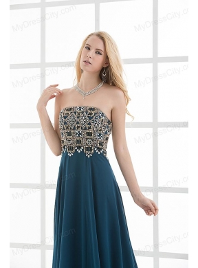 Empire Floor-length Beading Navy Blue Dress for Prom