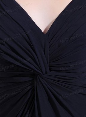 Empire Floor-length Straps Ruching Navy Blue Prom Dress