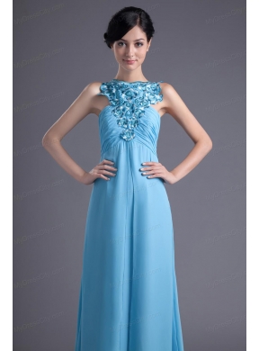 Empire Halter Top Floor-length Beading Aqua blue Prom Dress