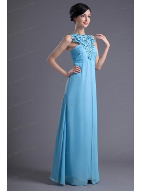 Empire Halter Top Floor-length Beading Aqua blue Prom Dress