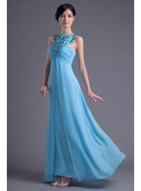 Empire Halter Top Floor-length Beading Aqua blue Prom Dress