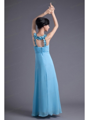 Empire Halter Top Floor-length Beading Aqua blue Prom Dress