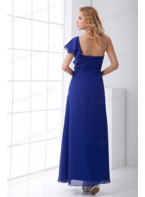 Empire One Shoulder Ankle-length Chiffon Blue Ruching Prom Dress