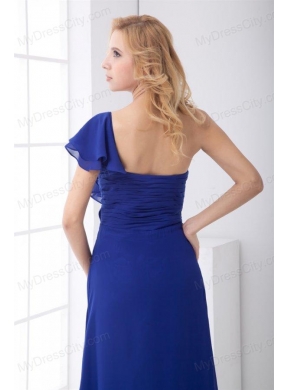 Empire One Shoulder Ankle-length Chiffon Blue Ruching Prom Dress