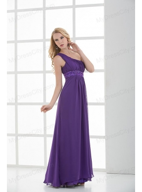 Empire One Shoulder Beading Chiffon Purple Prom Dress