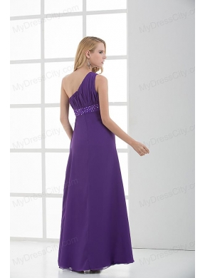 Empire One Shoulder Beading Chiffon Purple Prom Dress