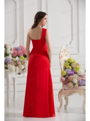 Empire One Shoulder Chiffon Ruching Floor-length Prom Dress in Red