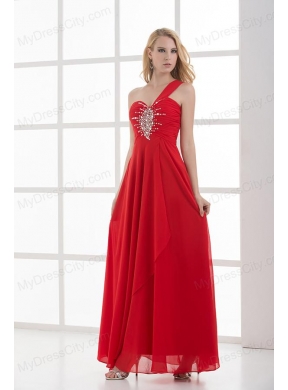 Empire One Shoulder Floor-length Chiffon Red Prom Dress