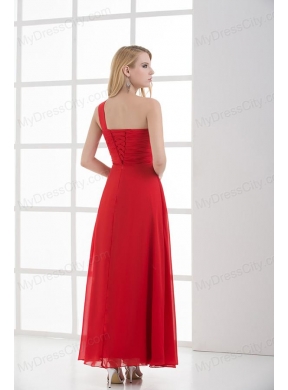 Empire One Shoulder Floor-length Chiffon Red Prom Dress