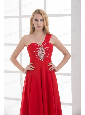 Empire One Shoulder Floor-length Chiffon Red Prom Dress