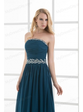 Empire Strapless Beading Blue Floor-length Chiffon Prom Dress