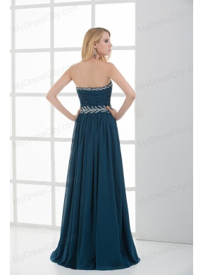 Empire Strapless Beading Blue Floor-length Chiffon Prom Dress