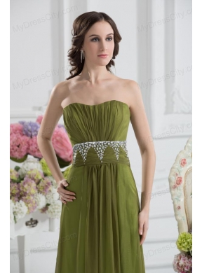 Empire Strapless Chiffon Beading Ruching Olive Green Prom Dress