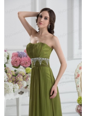 Empire Strapless Chiffon Beading Ruching Olive Green Prom Dress