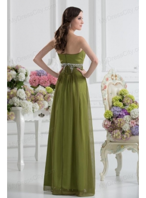 Empire Strapless Chiffon Beading Ruching Olive Green Prom Dress