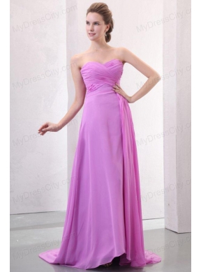 Lilac Empire Sweetheart Ruched Prom Dress with Brush Train