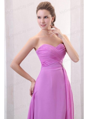 Lilac Empire Sweetheart Ruched Prom Dress with Brush Train