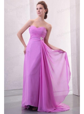 Lilac Empire Sweetheart Ruched Prom Dress with Brush Train