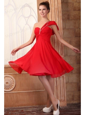 Low Price Empire One Shoulder Red Prom Dress with Beading