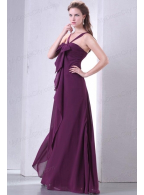 Purple Empire V-neck Straps Prom Dress with Bowknot