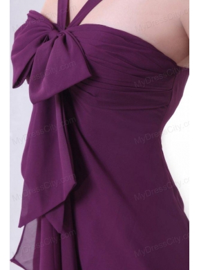 Purple Empire V-neck Straps Prom Dress with Bowknot