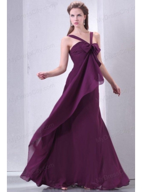 Purple Empire V-neck Straps Prom Dress with Bowknot