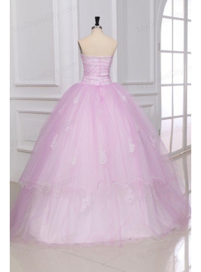 Strapless Appliques Full Length White and Baby Pink Quinceanera Dress