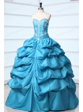 Sweetheart Appliques and Pick-ups Taffeta Quinceanera Dress in Teal