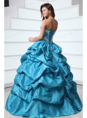 Sweetheart Appliques and Pick-ups Taffeta Quinceanera Dress in Teal