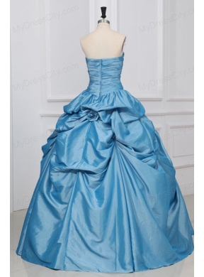 Sweetheart Hand Made Flowers Taffeta Quinceanera Dress in  Light Blue