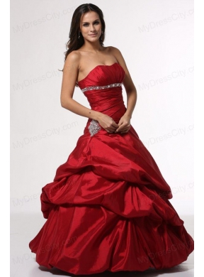 Wine Red Sweetheart Beading Taffeta Quinceanera Dress for Cheap