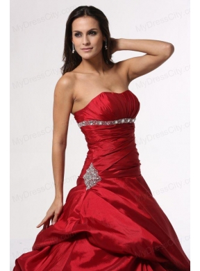 Wine Red Sweetheart Beading Taffeta Quinceanera Dress for Cheap