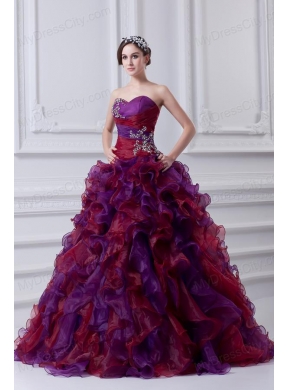 2014 Multi-color Sweetheart Ball Gown Beading  Quinceanera Dress with Ruffles