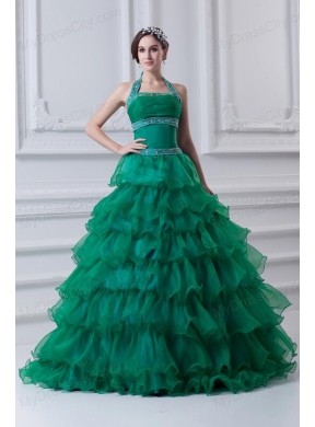 2014 Spring A-line Hater Top Beading and Appliques Green Quinceanera Dress