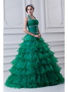 2014 Spring A-line Hater Top Beading and Appliques Green Quinceanera Dress